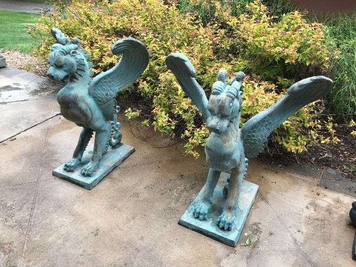 Pair of Huge Bronze Griffins.