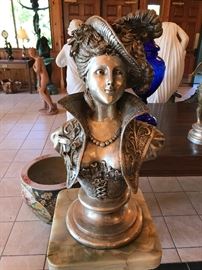 Silvered Bronze Lady Bust.