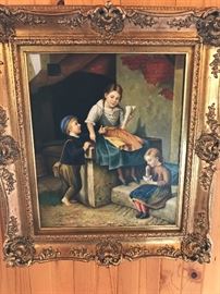 Signed Oil Painting with Three Children.