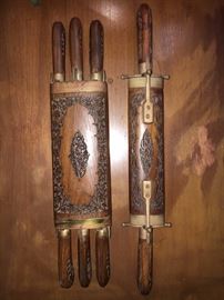 Heavily carved vintage knife set