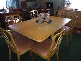 Vintage French Provincial table with matching upholstered chairs