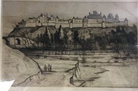 Hester Frood Dry Point Etching "Carcassonne"