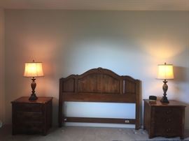 Queen Size Ethan Allen Headboard, Ethan Allen Night Stands. Two Lamps.
