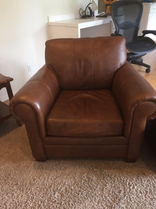 Ethan Allen Rolled Arm Leather Chair