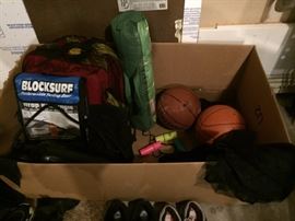 Beach Shade/Shelter, Life Jackets, Net Storage Bags, Basketballs, Tennis Shoes (size 12-13)