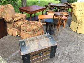 Group pic of furniture & antique trunk
