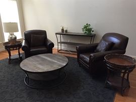 Eddie Bauer leather sofa & pottery barn living room furniture (these pieces are located at our client's house in Chantilly, please email for an appointment to see this set)
