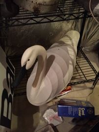 Large wood & canvas goose, signed