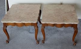 Marble top oak side tables