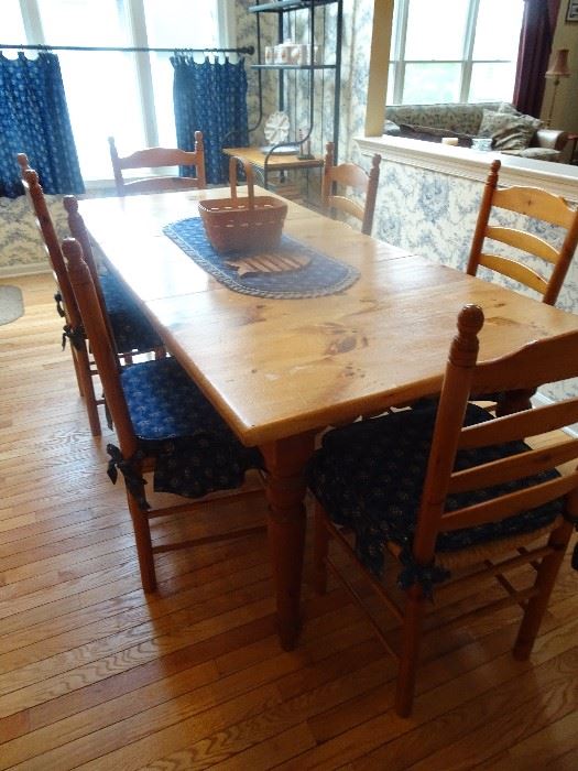 Sensational Farm House Table with six ladder back chairs - 78"L X 38"W X 30"H with two 12" leaves. 