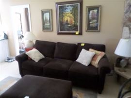 Chocolate Brown Sofa with matching large square ottoman opens for storage  Set $ 395
