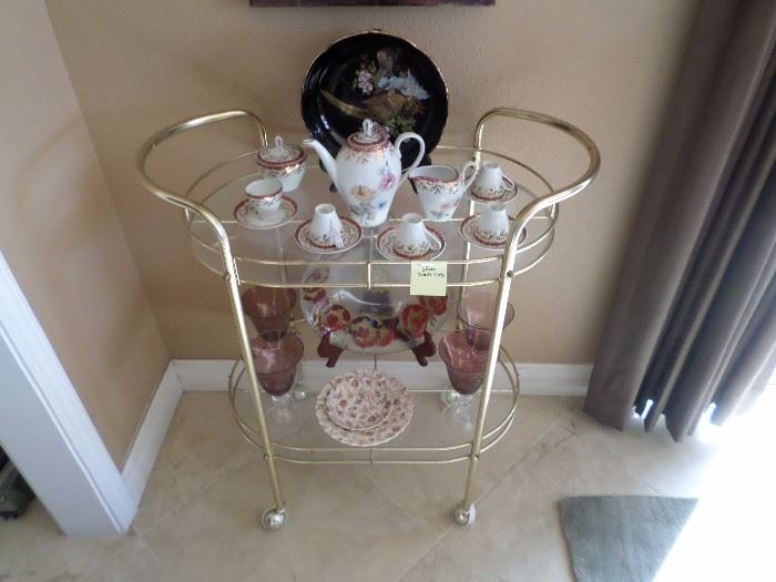 Bar/Tea Cart 2 Tier Glass & Brass-$ 45