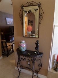 Antique iron table with matching mirror. Circa1930,            $ 150 set