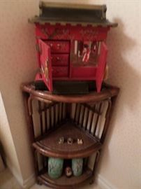 Circa 1960's Chinese Pagoda jewelry box, bamboo 3 tier shelf $ 35