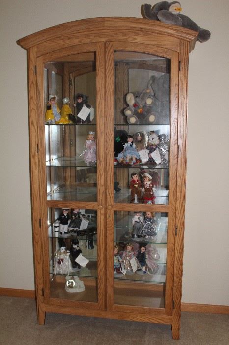 Oak double glass door display cabinet