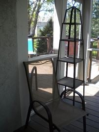 patio chair and multi tier plant stand