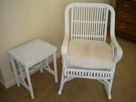 White wicker chair and table