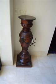 FRENCH 19TH CENTURY WALNUT PEDESTAL WITH BRONZE ACCENTS -  HEIGHT:  4'