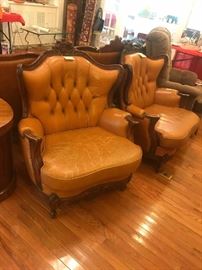 #28 (2) leather button back parlor chairs $175 each