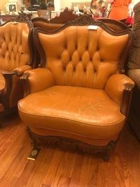 #28 (2) leather button back parlor chairs $175 each