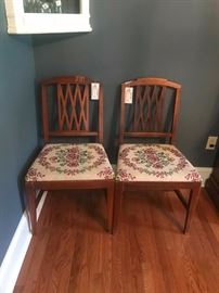 #31 (2) odd dining chairs w/rose pattern seats $30 ea