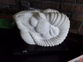 Artist signed carved rams head in stone, a beautiful piece of sculpture