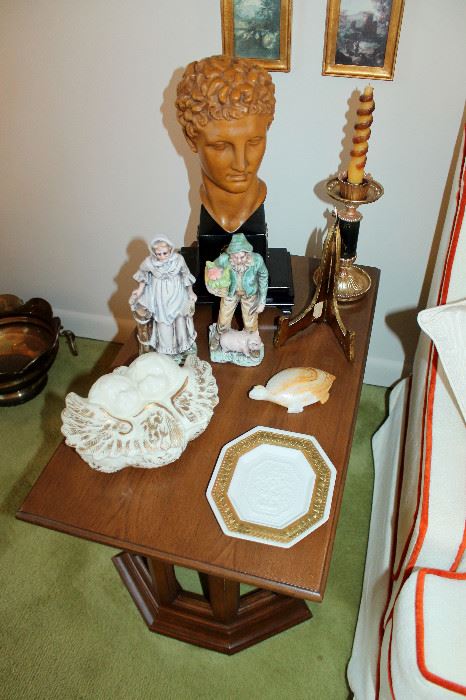 Vintage end table and ceramic decor