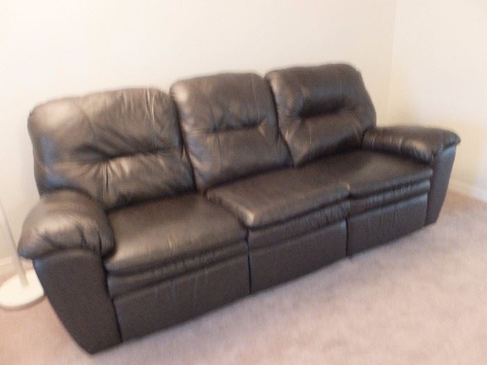 Dark brown leather match dual recliner sofa