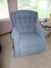 1 of 2 matching blue recliner/swivel chairs