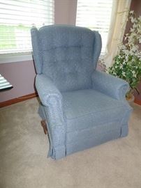 1 of 2 matching blue recliner chairs