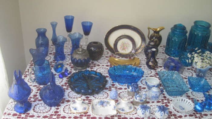 Assortment cobalt blue glassware