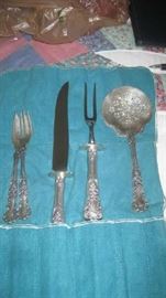 Gorham Buttercup sterling  carving set, tomato servers, salad forks