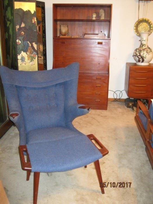 Hans J. Wegner Wing -Chair and footstool purchased in Denmark, Copenhagen at Anton Dam