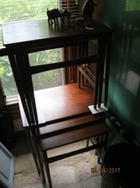 Two sets of Nesting Tables designed by Hans J. Wegner, largest size 13 1/4" X 20 1/2" X 18 1/2"