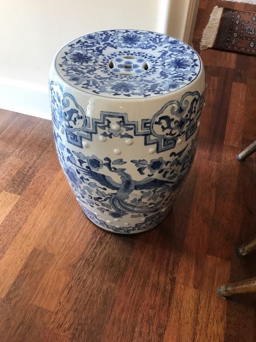 Classic vintage blue and white garden stool