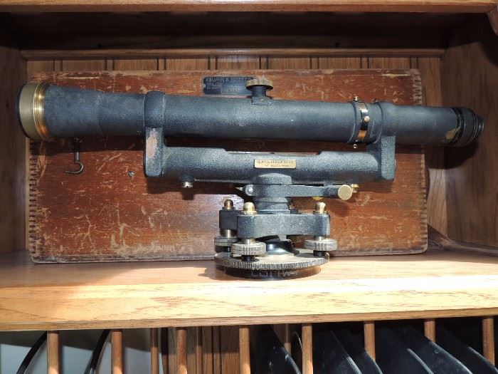 Antique survey equipment with box