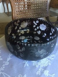 Black Onyx Cut To Clear Crystal Bowl