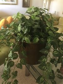 silk plant in very large brass/copper pot