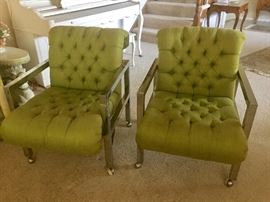 Pair of MCM chairs...chrome detail....in great shape. Milo Baughman?