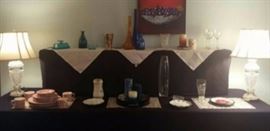 Assorted Household Décor, Crystal Lamps, Circleware Rare Aqua Blue Butter Dish, Vases