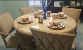 Travertine Dinette Set, Everyday Dishware, Blue Modern Vase