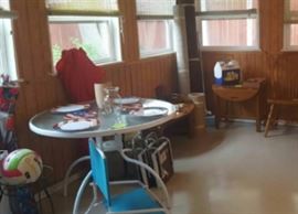 Large Area Rugs Approx 5x7, Glass Patio Table, Beach Chair, Volleyballs, Umbrellas, Drop Leaf End Tables