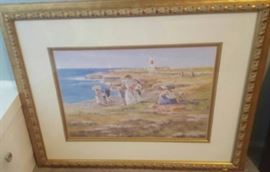 Beach Scene Print with Lighthouse