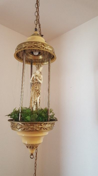 Vintage Greek Goddess Rain Drop Motion Oil Swag Lamp ~ Fountain Retro