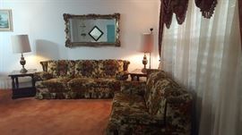 Formal Living Room Sofa Sleeper and Love Seat, Drapes, Lamps, End Tables