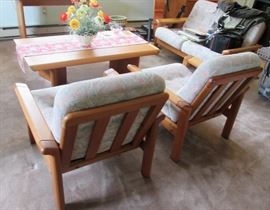 Pair Danish Chairs & Loveseat Modern Style Teak