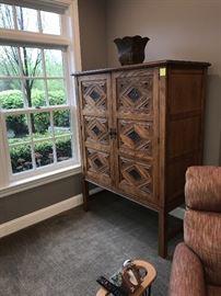 GORMAN’S LARGE WARDROBE CABINET- WOOD WITH METAL ACCENTS- -ASKING $600