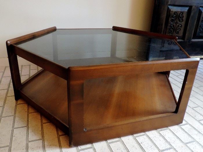 Mid Century Modern Glass Top "Hex" Coffee Table