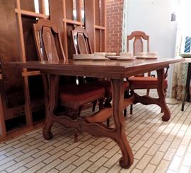 Mid Century Modern "Sienna" Trestle Dining Table and 6 Chairs by Unique Furniture Makers, Winston Salem, NC  No. 6171