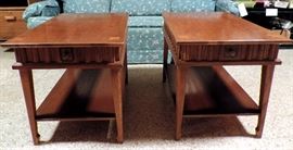 Pair of Mid Century Modern End Tables by Stanley with Inlaid Design, No. 461